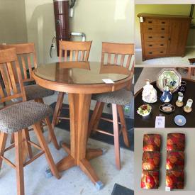 MaxSold Auction: This online auction features Royal Doulton, Mikasa, furniture such as Jamestown Sterling armoire, Amish Mission dresser, and bar table with chairs, wall art, holiday decor and much more!